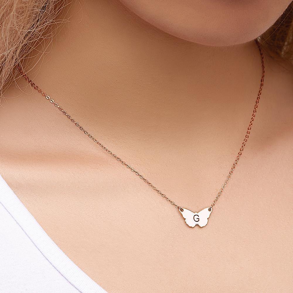 Initial Necklace Engraved Necklace Mom Gift Custom Necklace for Women, Engraved Initial Letter Disk Mom Necklace Rose Gold Plated - soufeelus