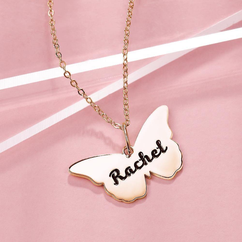 Butterfly Engraved Necklace Name Necklace Memorial Gift Friendship Necklace Bridesmaid Gift Rose Gold Plated Silver - soufeelus