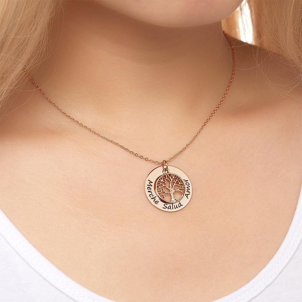 Engraved Necklace Name Necklace Family Tree Necklace Mothers Meaningful Gifts Rose Gold Plated - soufeelus
