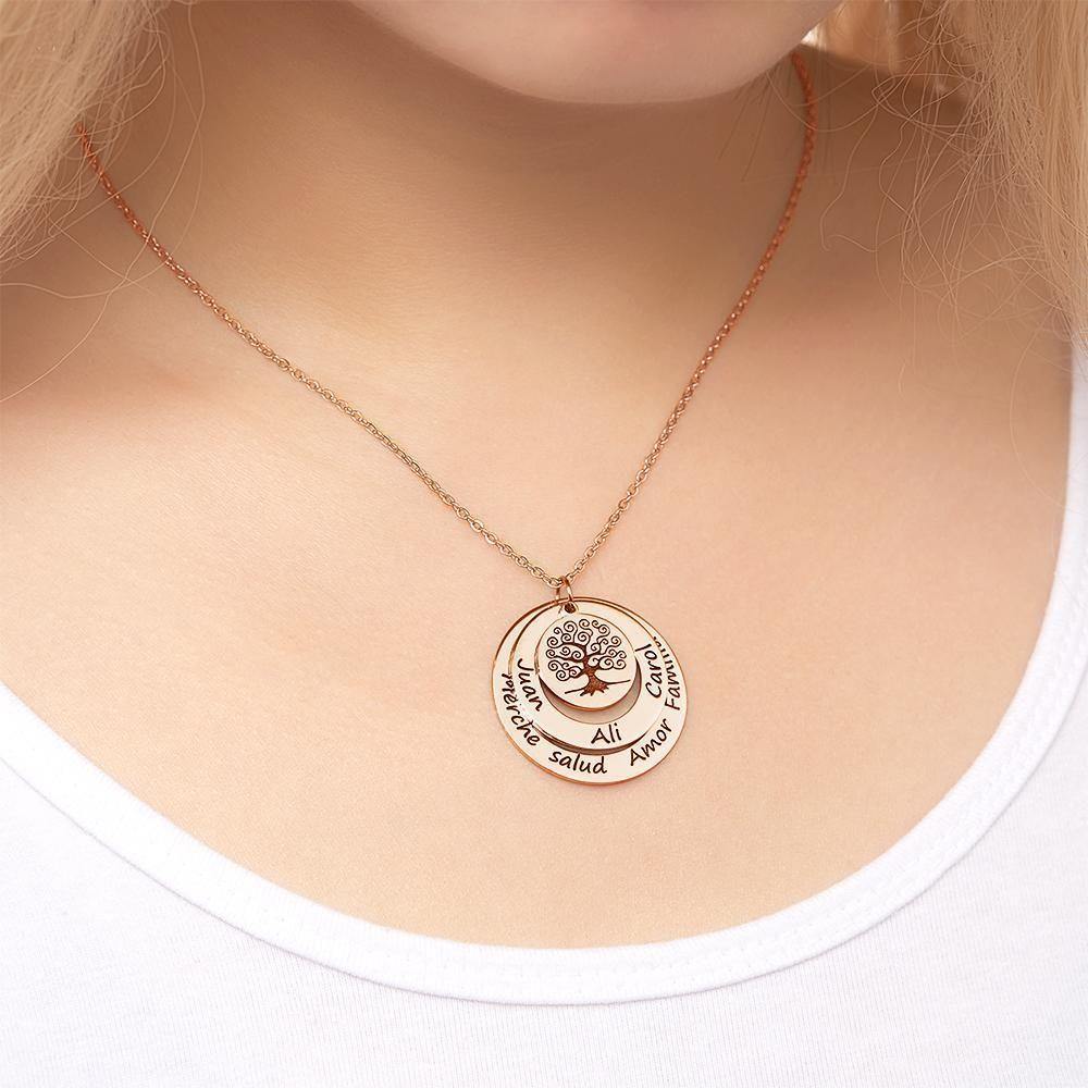 Engraved Necklace Name Necklace Memorial Gifts for Mom Family Tree Necklace Rose Gold Plated Silver - soufeelus