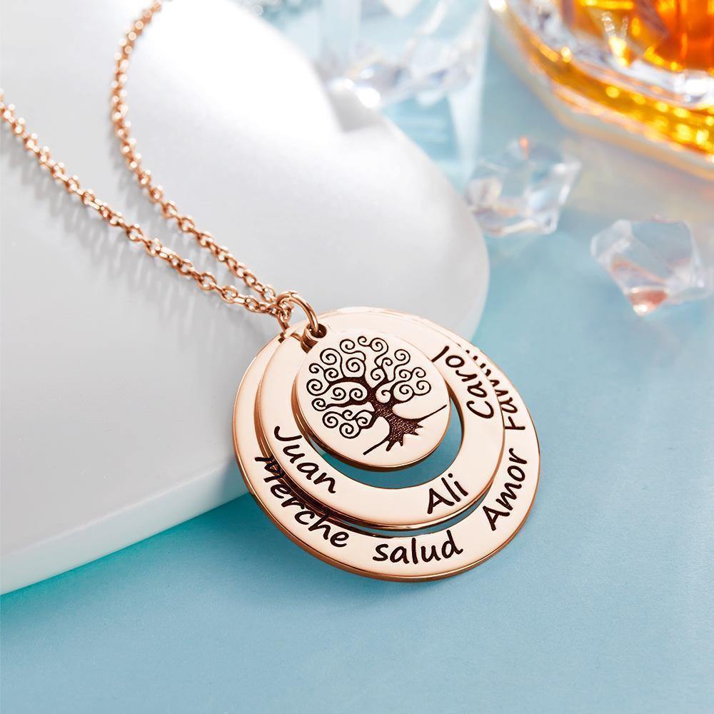 Engraved Necklace Name Necklace Family Tree Necklace Memorial Gifts for Mom Rose Gold Plated - soufeelus