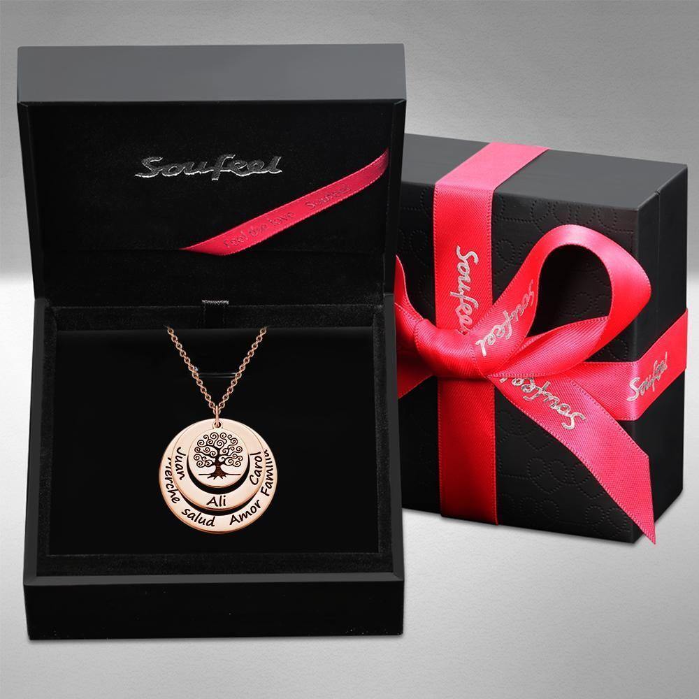 Engraved Necklace Name Necklace Family Tree Necklace Memorial Gifts for Mom Rose Gold Plated - soufeelus