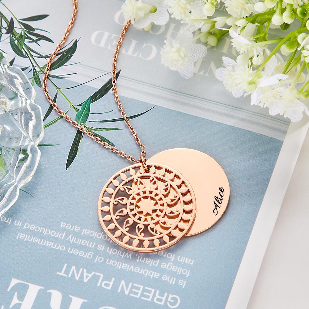 Custom Engraved Mandala Necklace Overlaying Pendant