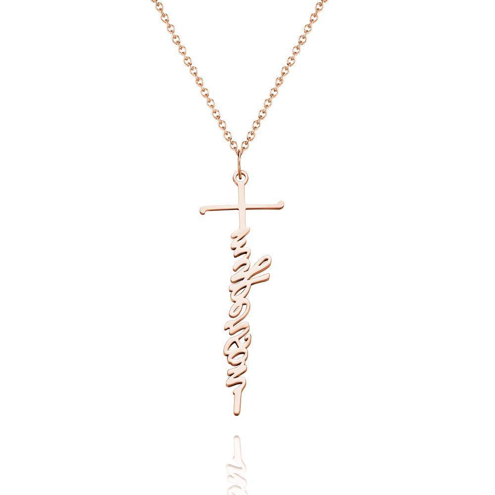 Custom Engraved Necklace Cross Squiggly Lettering Creative Gifts