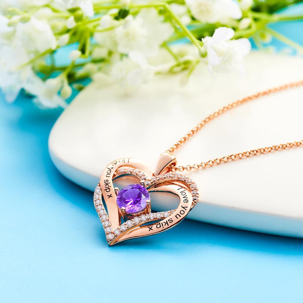 Custom Engraved For Diamond Heart Pendant Necklace With Birthstone Gift For Women