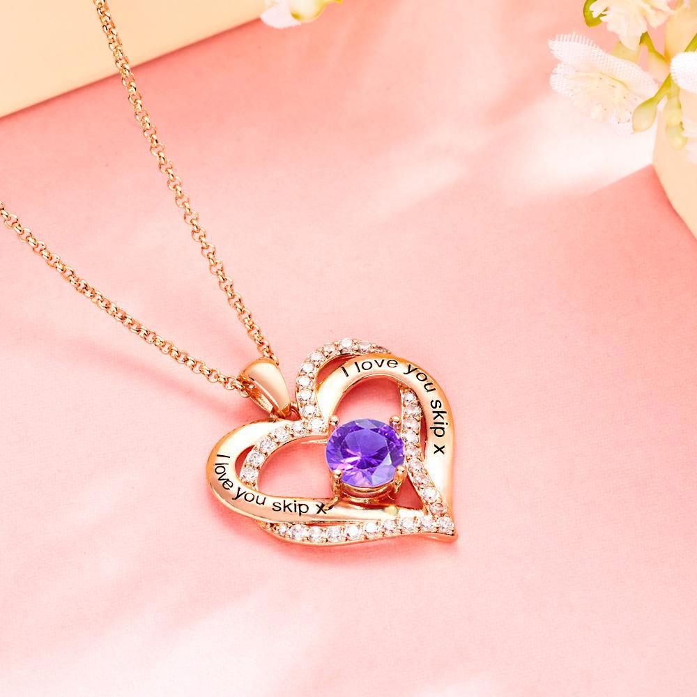 Custom Engraved For Diamond Heart Pendant Necklace With Birthstone Gift For Women