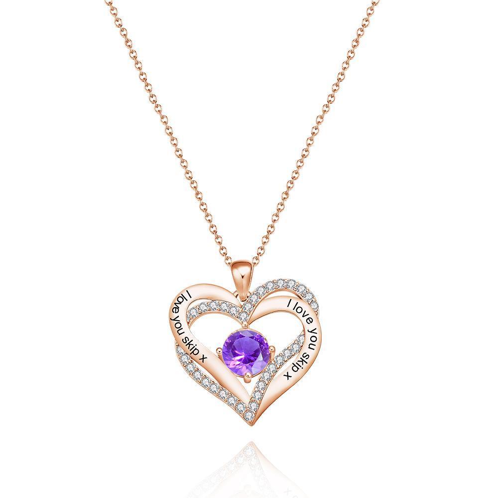 Custom Engraved For Diamond Heart Pendant Necklace With Birthstone Gift For Women