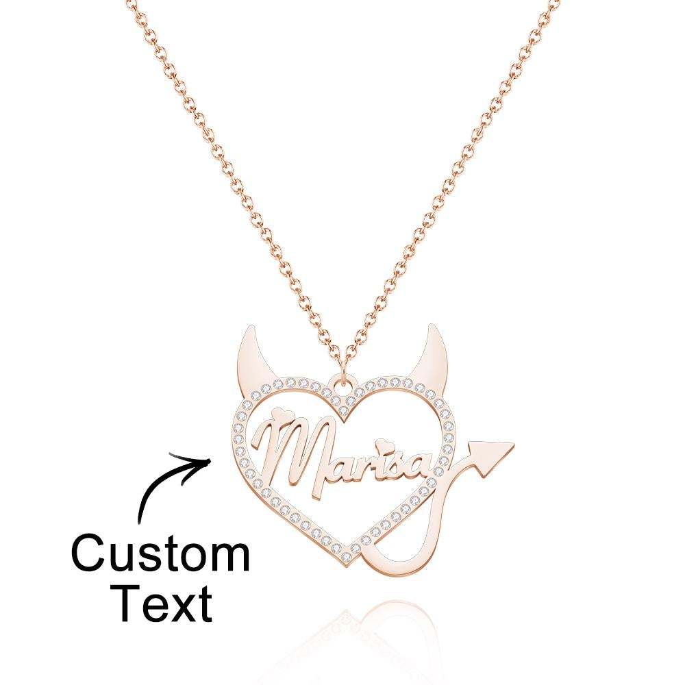 Custom Engraved Necklace Devil Shape Rhinestone Hollow Gifts - 