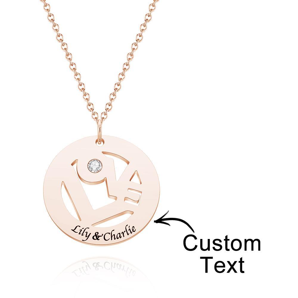 Custom Engraved Birthstone Necklace "LOVE" Round Hollow Unique Gifts - 