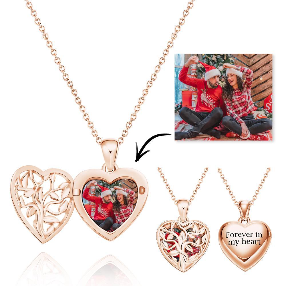 Custom Photo Engraved Necklace Heart-shaped Tree Trunk Hollowed Out Couple Gifts - 