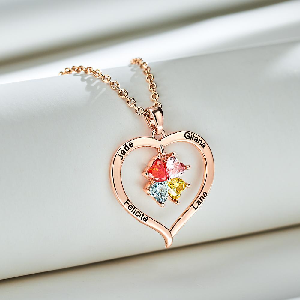 Custom Engraved Necklace Birthstone Heart-shaped Rhinestone Memorial Gifts - 