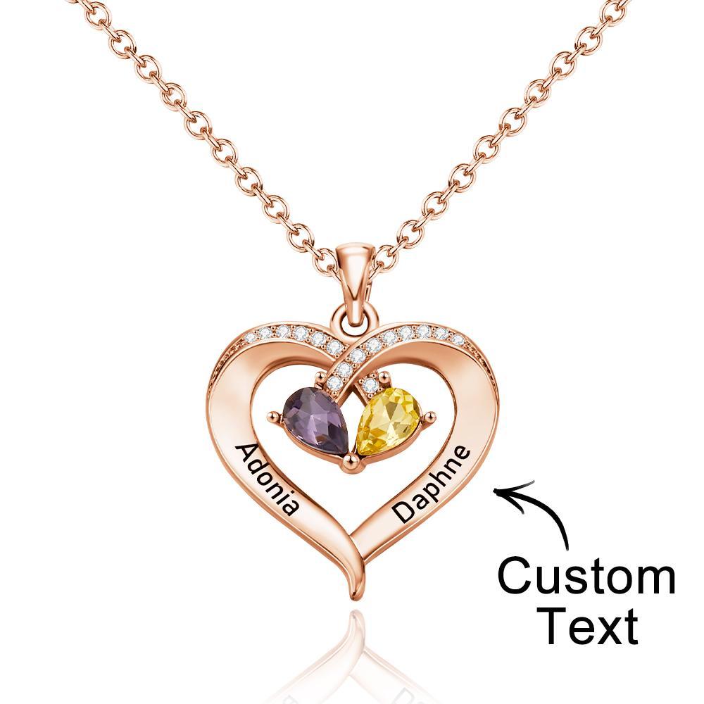 Custom Engraved Necklace Birthstone Heart-shaped Rhinestone Memorial Gifts - 