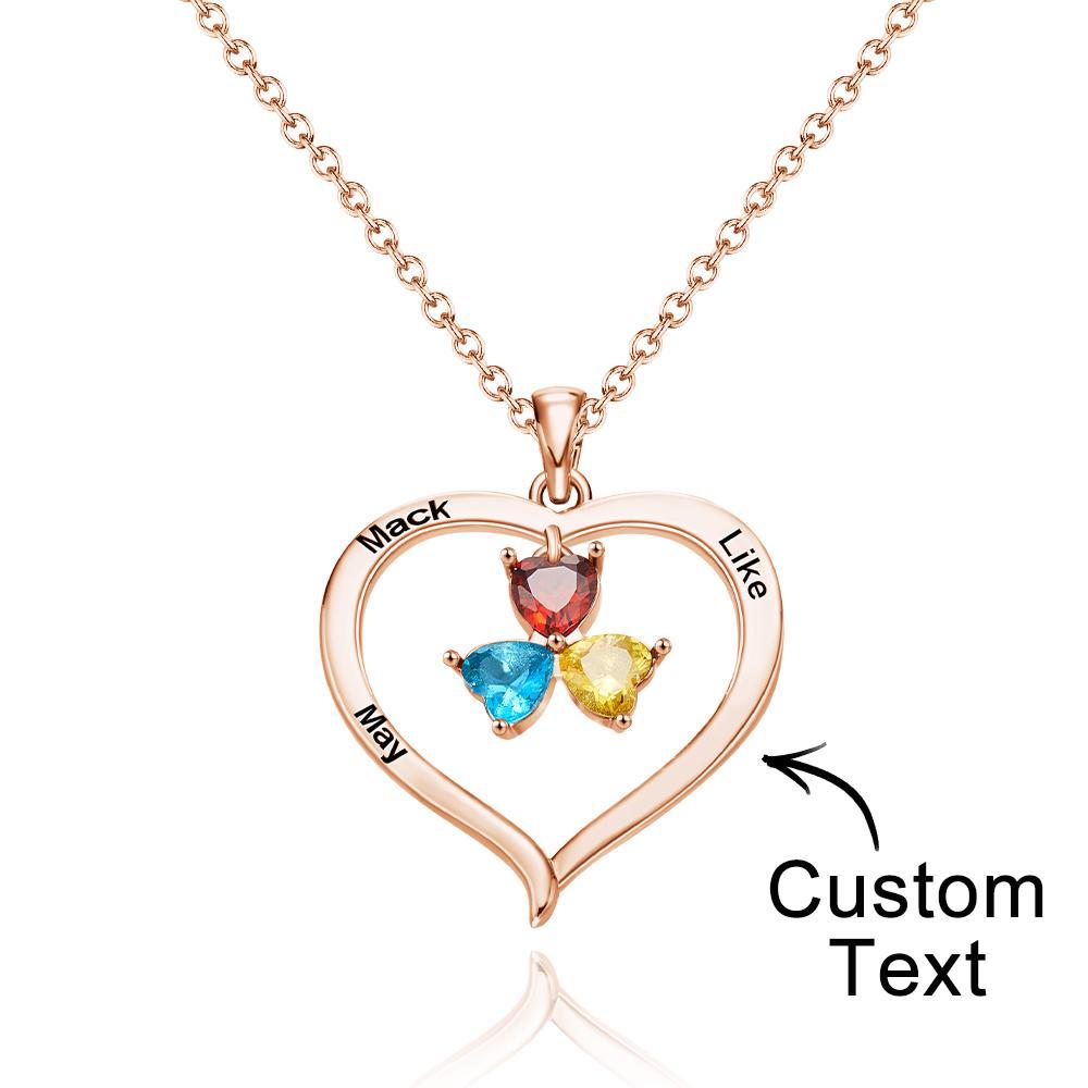 Custom Engraved Necklace Birthstone Heart-shaped Rhinestone Memorial Gifts -