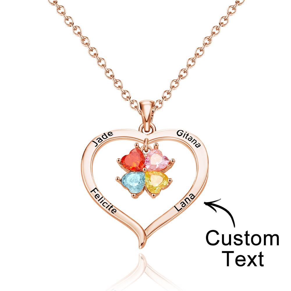 Custom Engraved Necklace Birthstone Heart-shaped Rhinestone Memorial Gifts - 