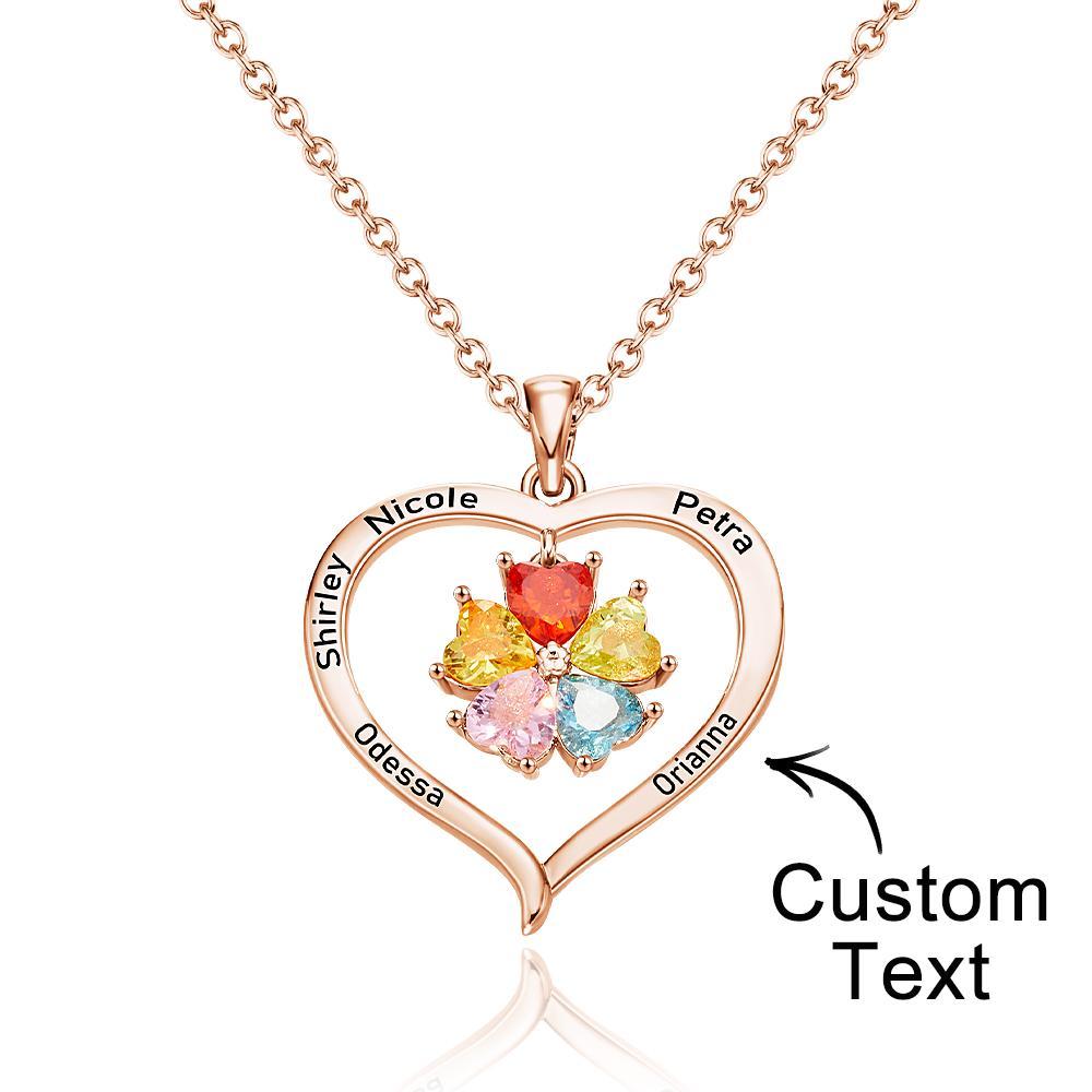 Custom Engraved Necklace Birthstone Heart-shaped Rhinestone Memorial Gifts - 