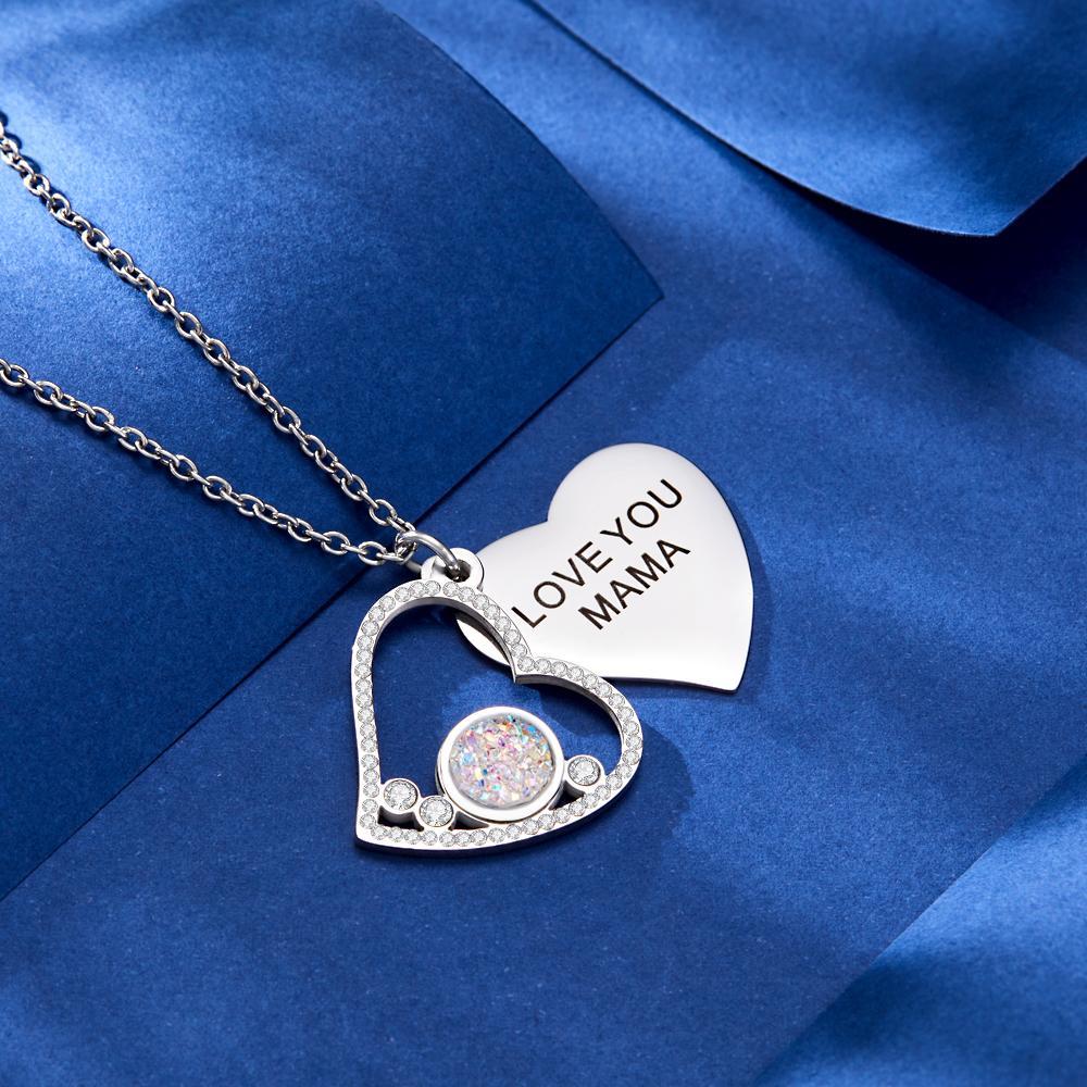 Custom Engraved Necklace Heart Shaped Double Rhinestone Gifts -