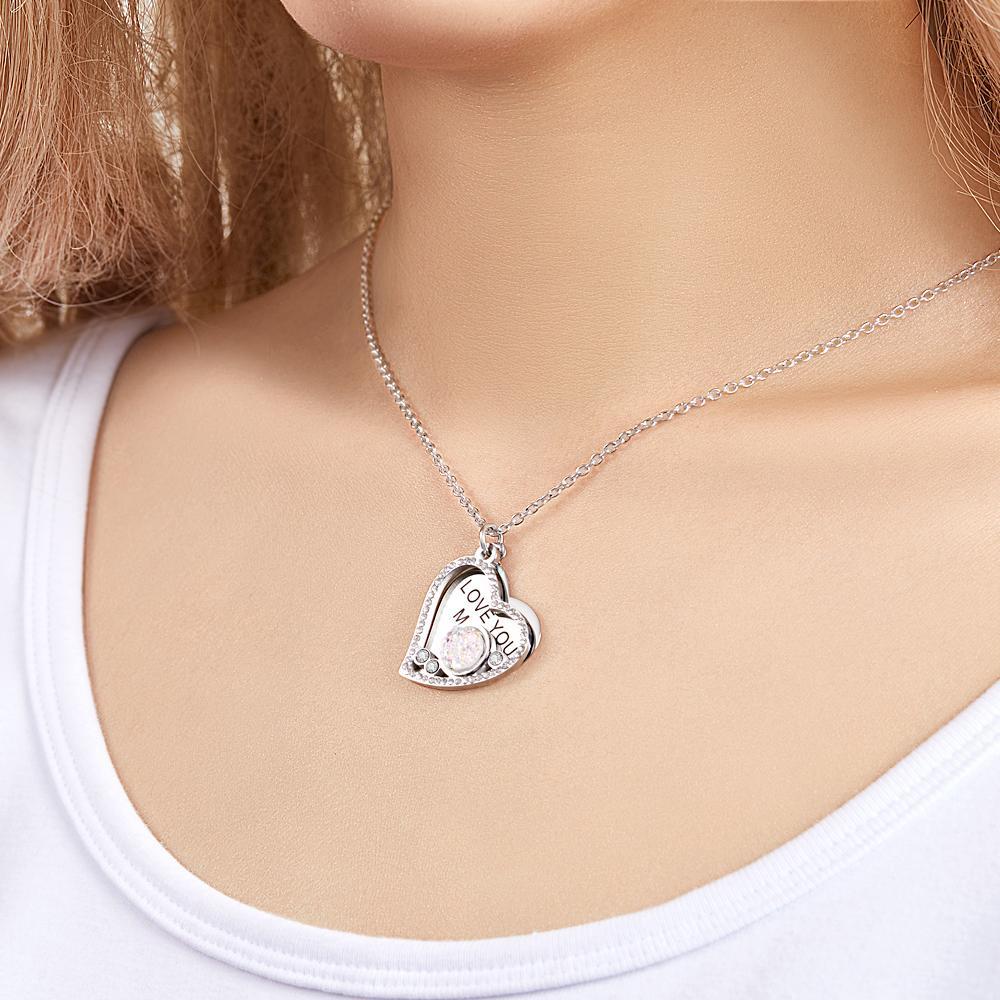Custom Engraved Necklace Heart Shaped Double Rhinestone Gifts -