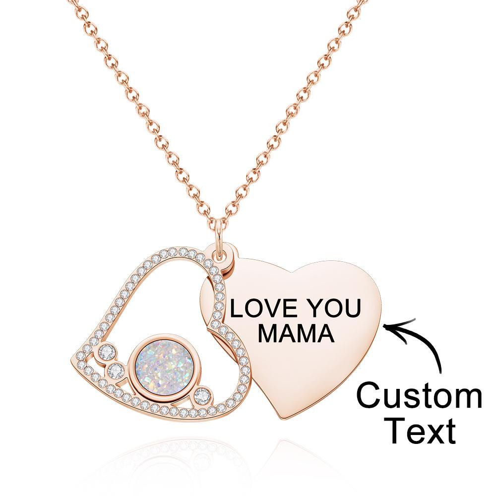 Custom Engraved Necklace Heart Shaped Double Rhinestone Gifts -