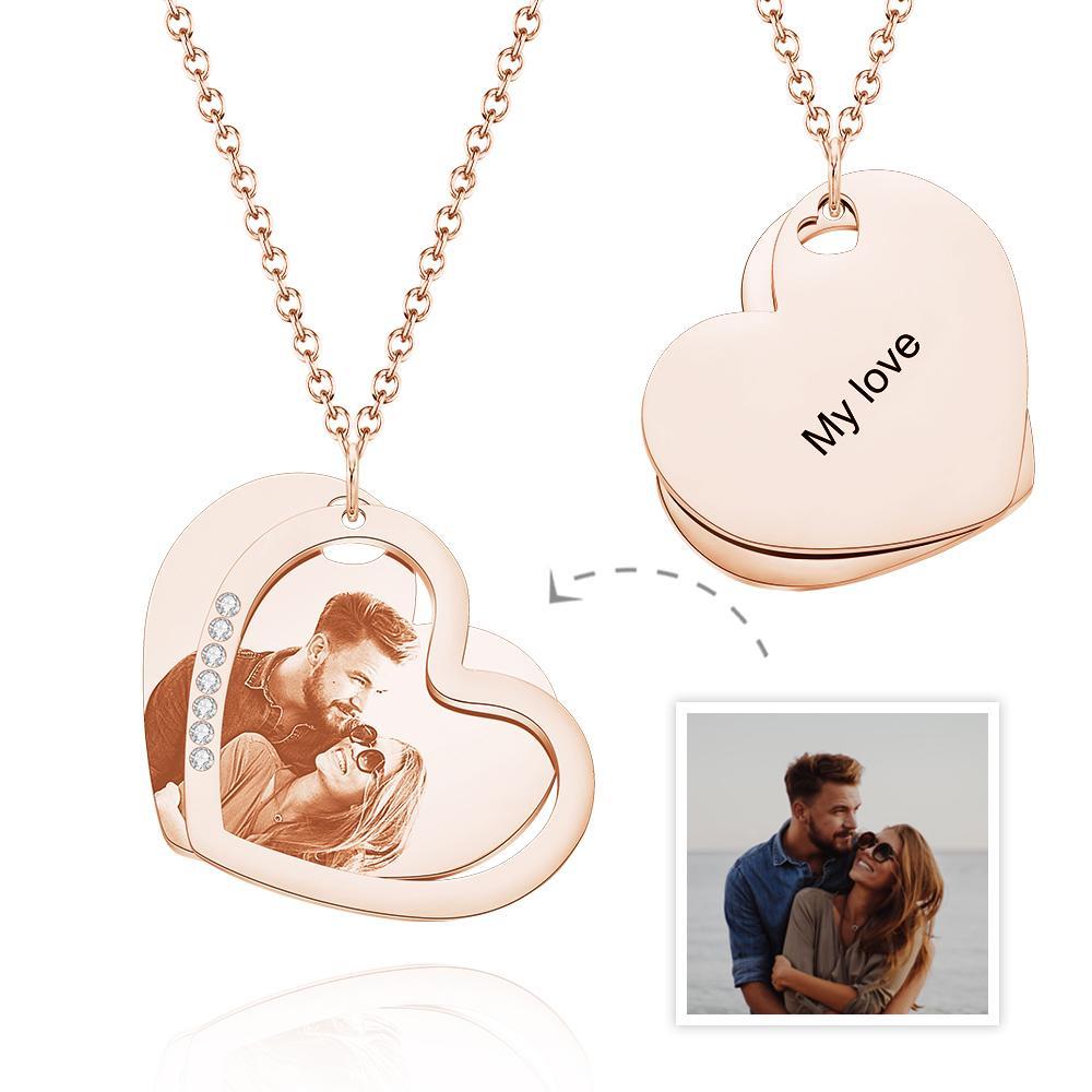 Custom Photo Engraved Necklace Double Layer Heart Shape Gifts - soufeelus