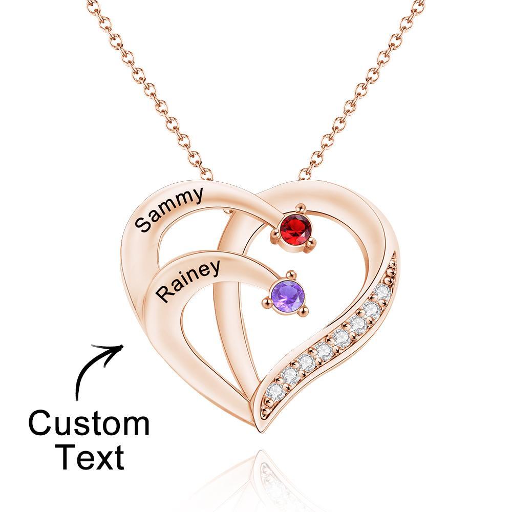 Engraved Birthstone Heart Shaped Necklace Personalized Name Necklace for Mom - soufeelus