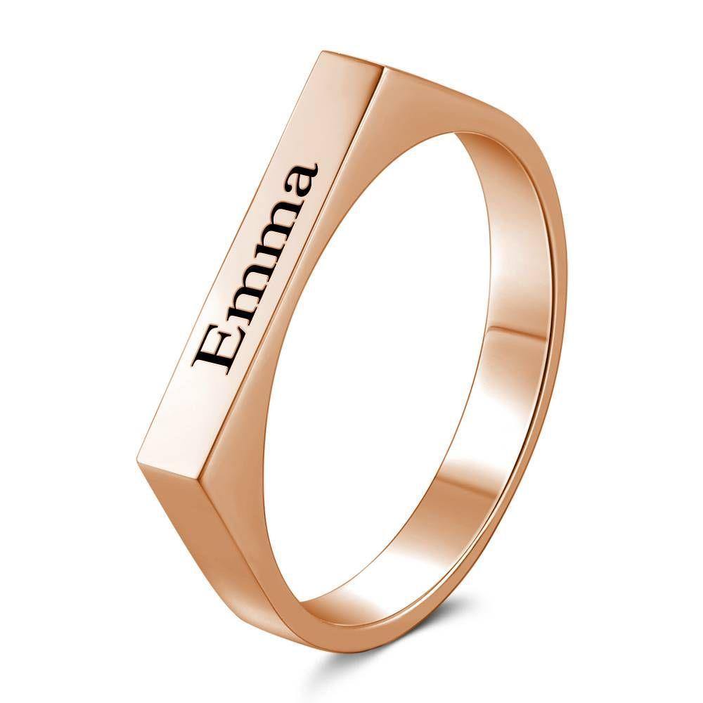 Engraved Bar Ring, Name Ring Rose Gold Plated Elegant Gift - Silver