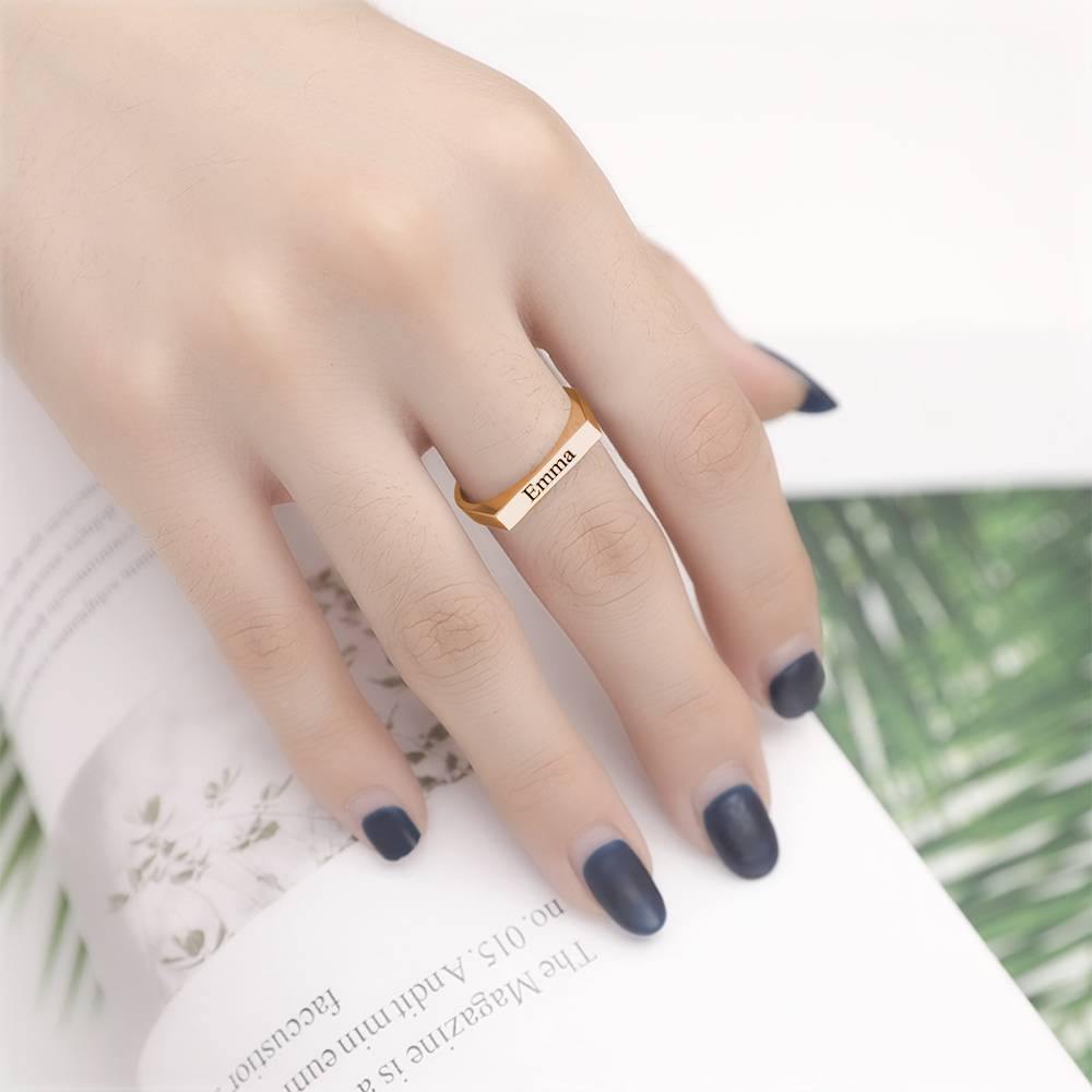 Engraved Bar Ring, Name Ring Rose Gold Plated Elegant Gift - Silver