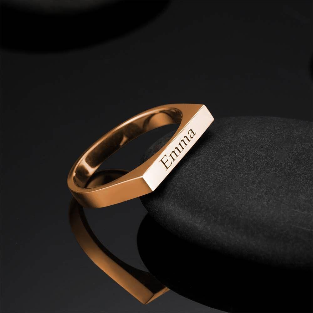 Name Ring Engraved Bar Ring Rose Gold Plated