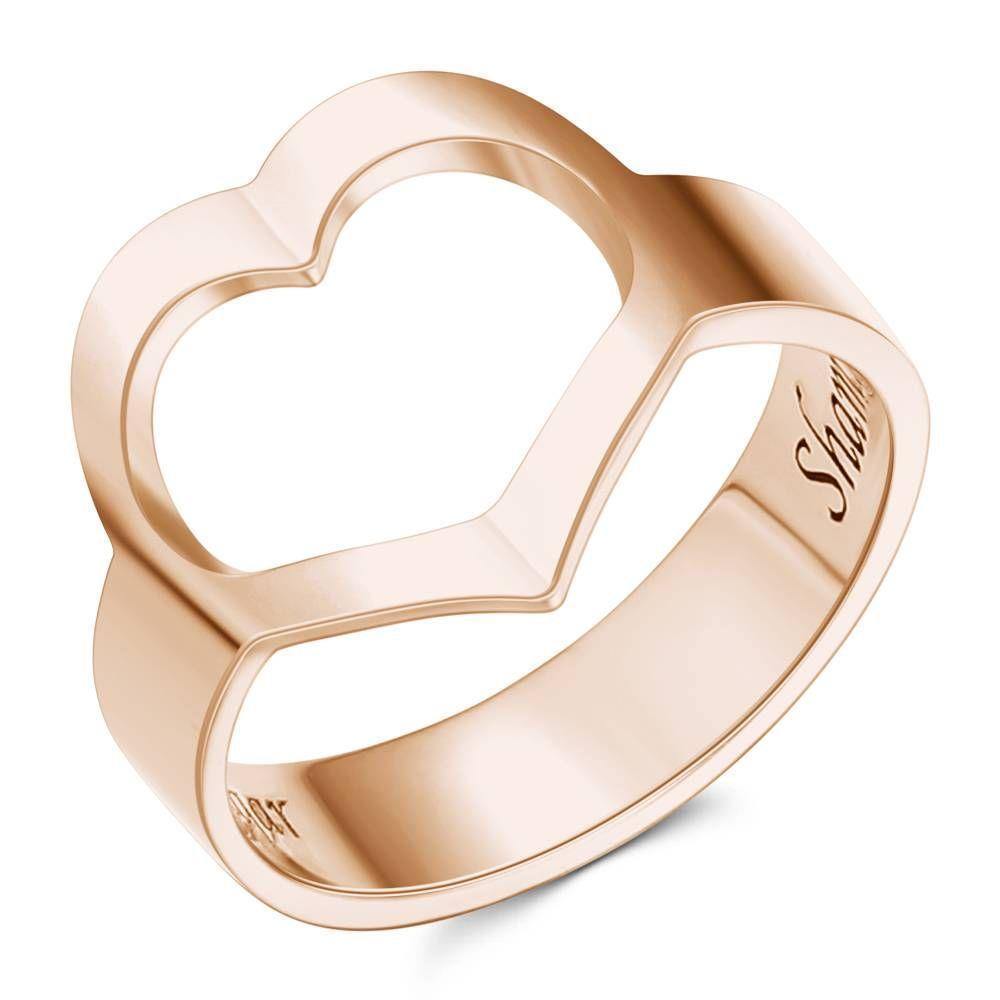 Custom Engraved Ring with Cute Heart Rose Gold Plated