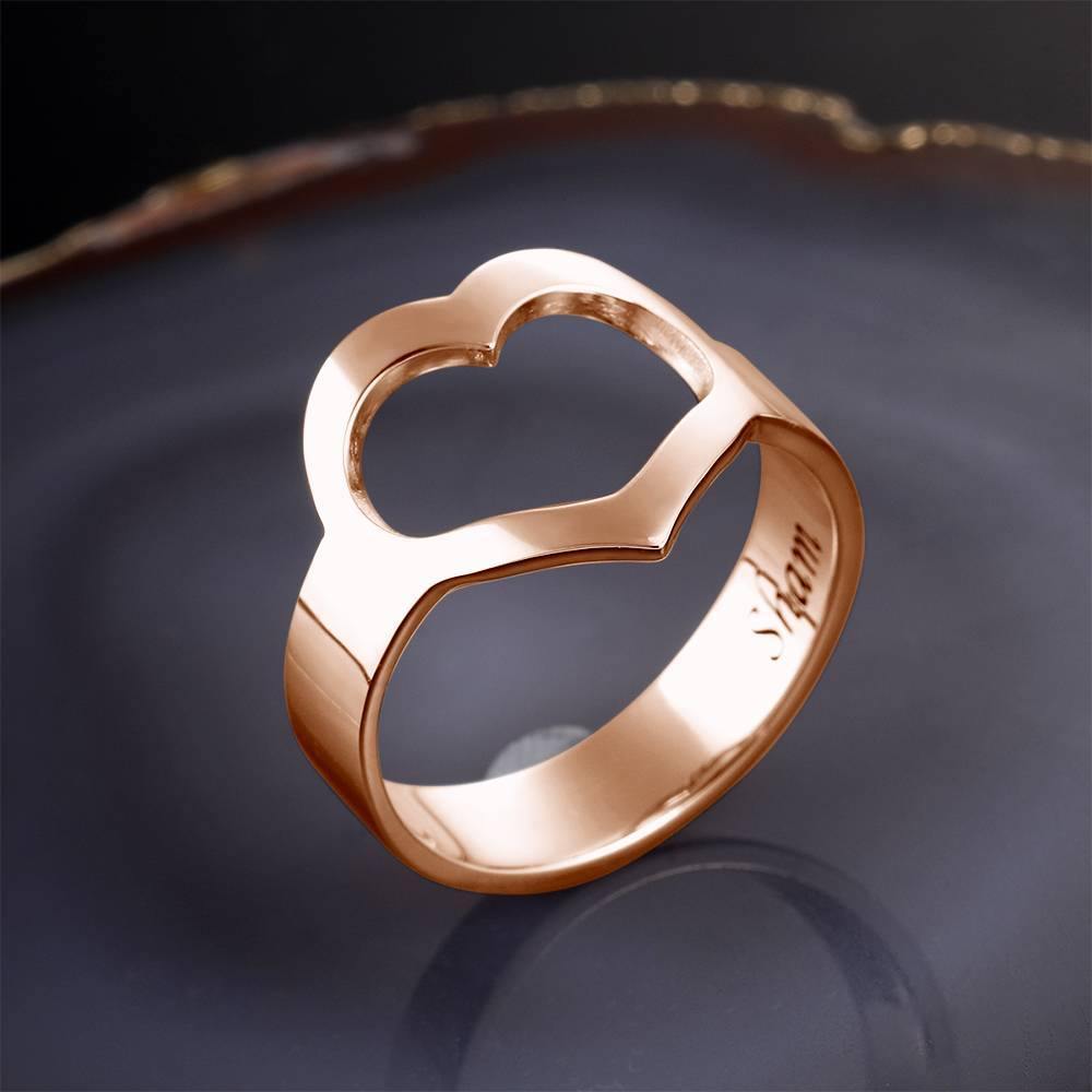 Custom Engraved Ring, Name Ring with Cute Heart Rose Gold Plated