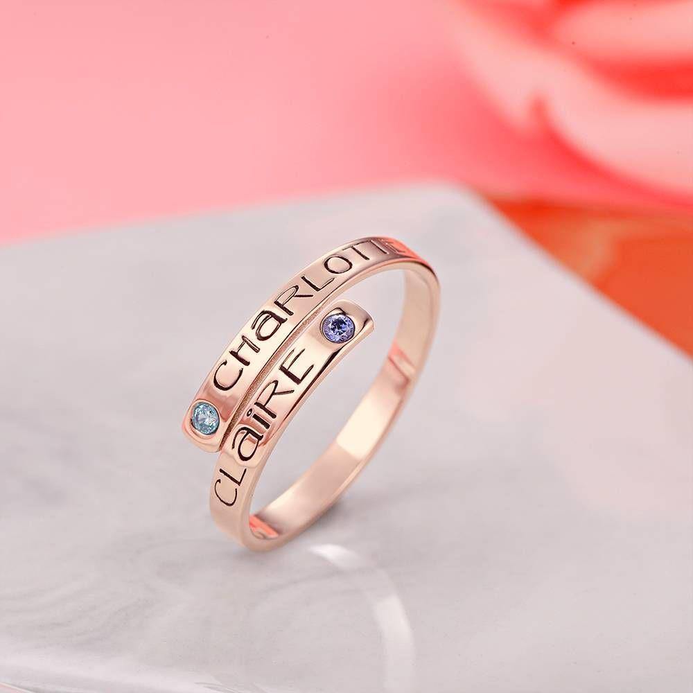 Custom Birthstone Wrap Ring, Engraved Ring Keepsake Gift Rose Gold Plated - soufeelus