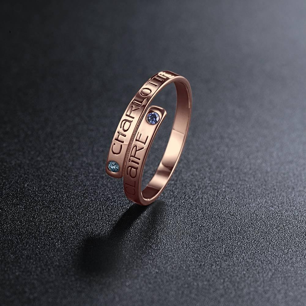 Custom Birthstone Wrap Ring, Engraved Ring Keepsake Gift Rose Gold Plated - soufeelus