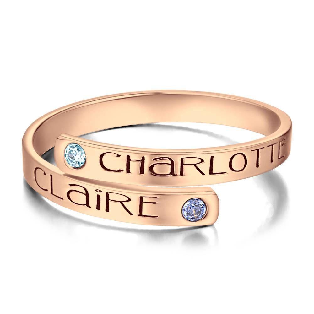 Personalised Birthstone Wrap Ring, Engraved Ring Couple's Gift Platinum Plated - soufeelus