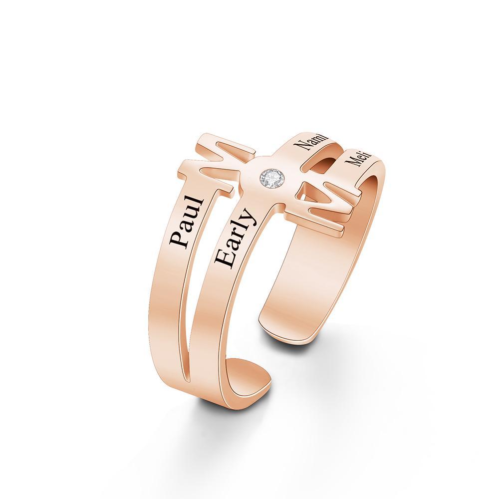 Custom Engraved Ring Four Names Open Ring Creative Gift for Her - soufeelus