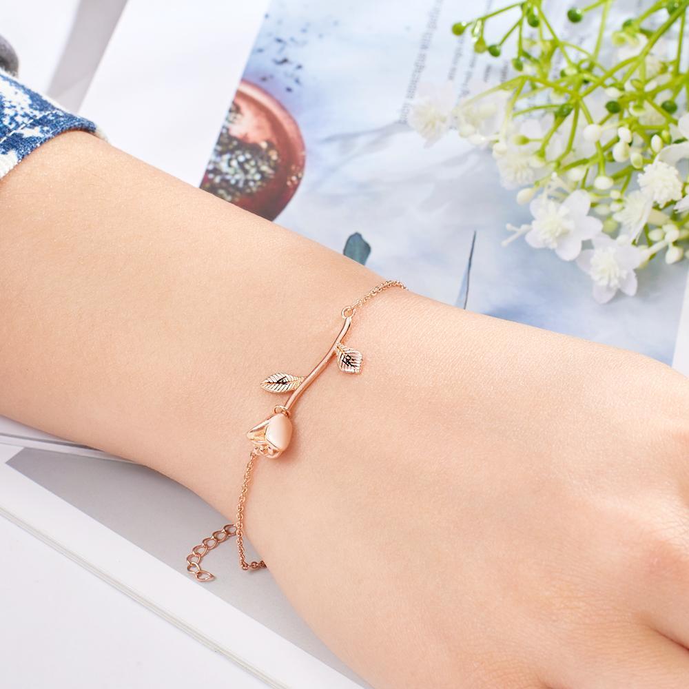 Custom Engraved Rose Bracelet Charm Bracelet Best Gift For Her Girlfriend