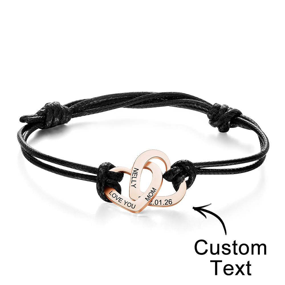 Custom Engraved Two Love Hearts Bracelet Personalized Elegant Bracelet for Women -
