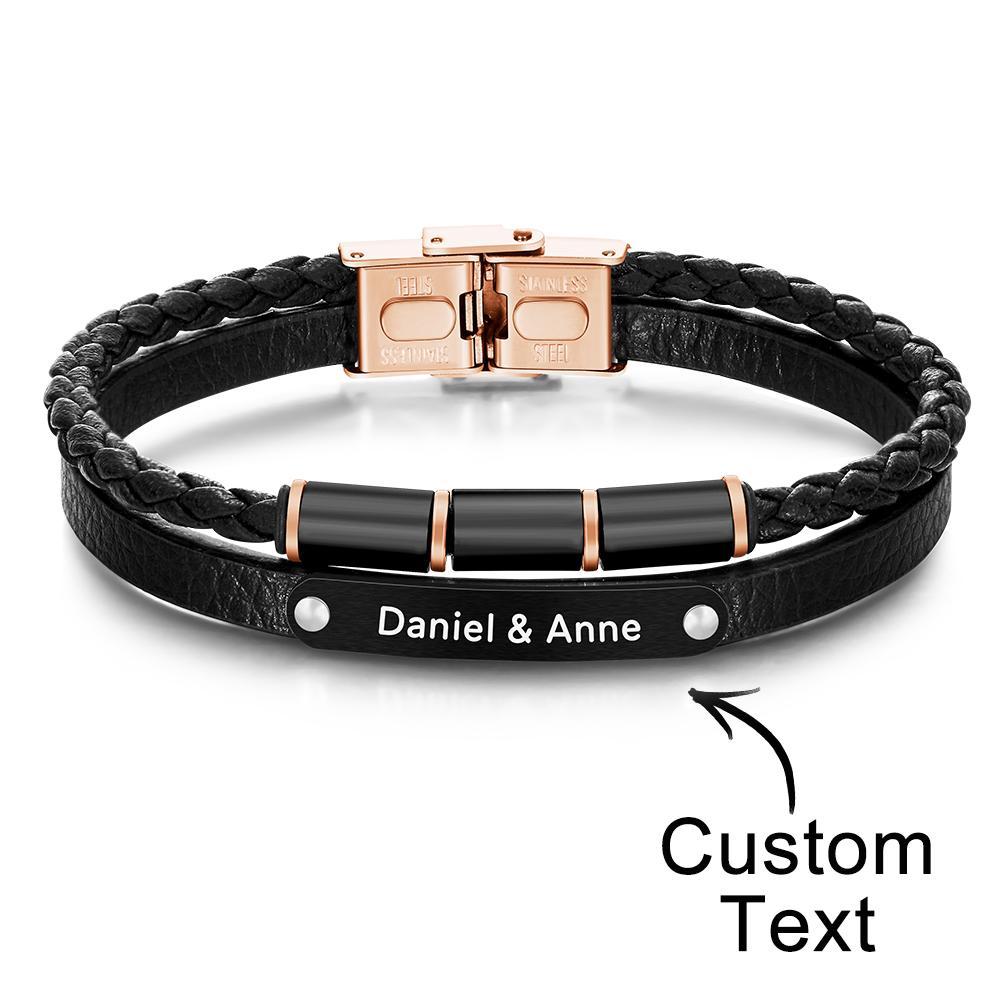 Custom Engraved Multy Layer Retro Style Men's Leather Bracelet - soufeelus