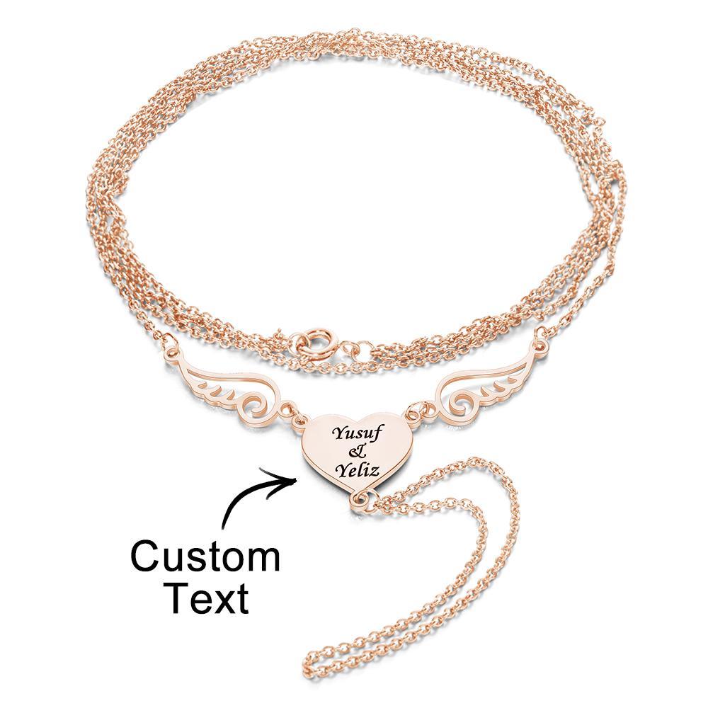 Custom Engraved Bracelet Heart Shaped Wings Bracelet Unique Gift for Women - soufeelus