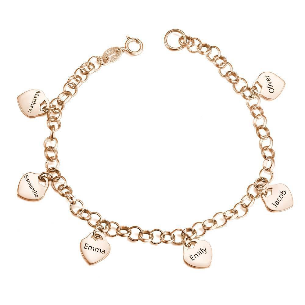 Engraved Bracelet with Heart Six Names Rose Gold Plated - soufeelus