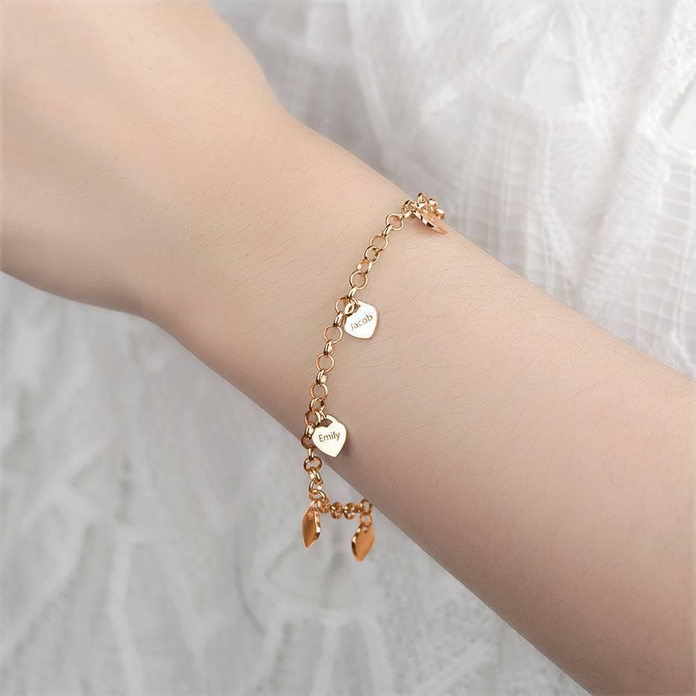 Engraved Bracelet with Heart Six Names Rose Gold Plated - soufeelus