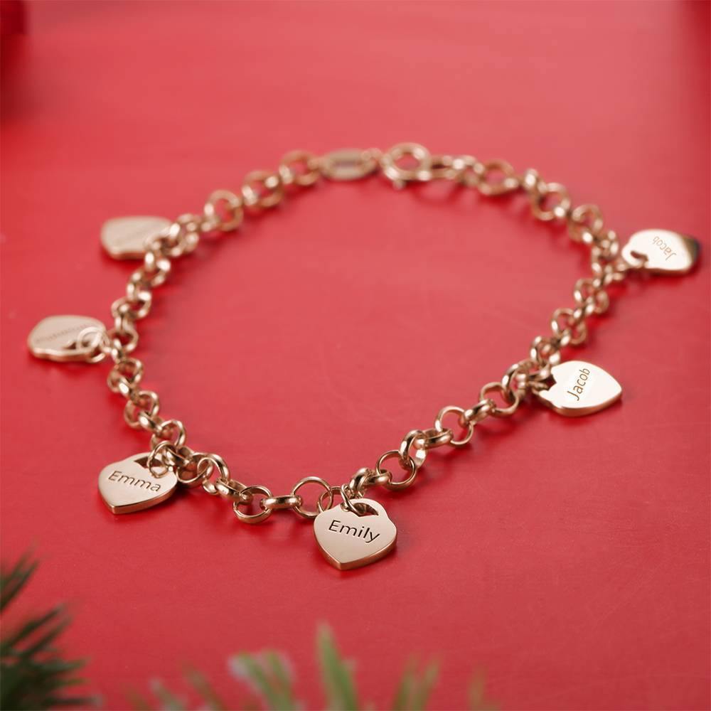 Engraved Bracelet with Heart Six Names Rose Gold Plated - soufeelus