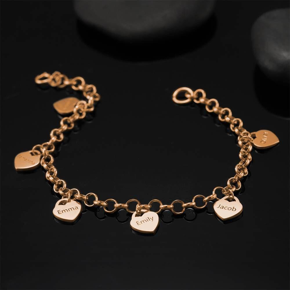 Engraved Bracelet with Heart Six Names Rose Gold Plated - soufeelus