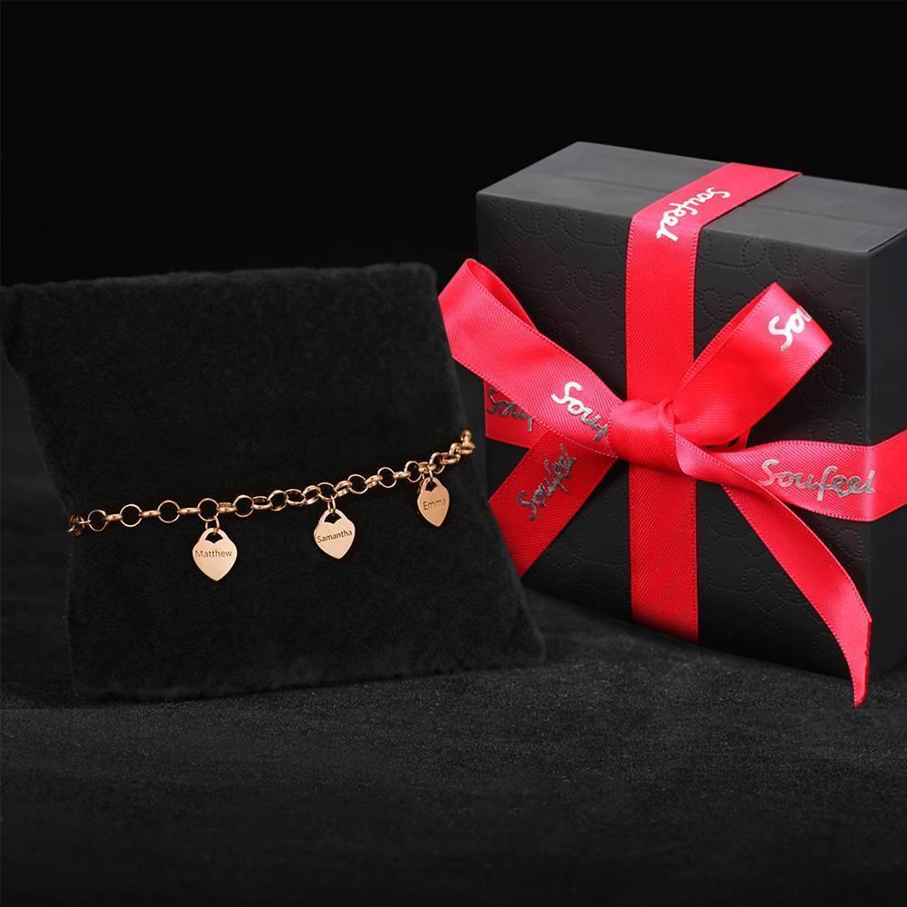 Engraved Bracelet with Heart Six Names Rose Gold Plated - soufeelus