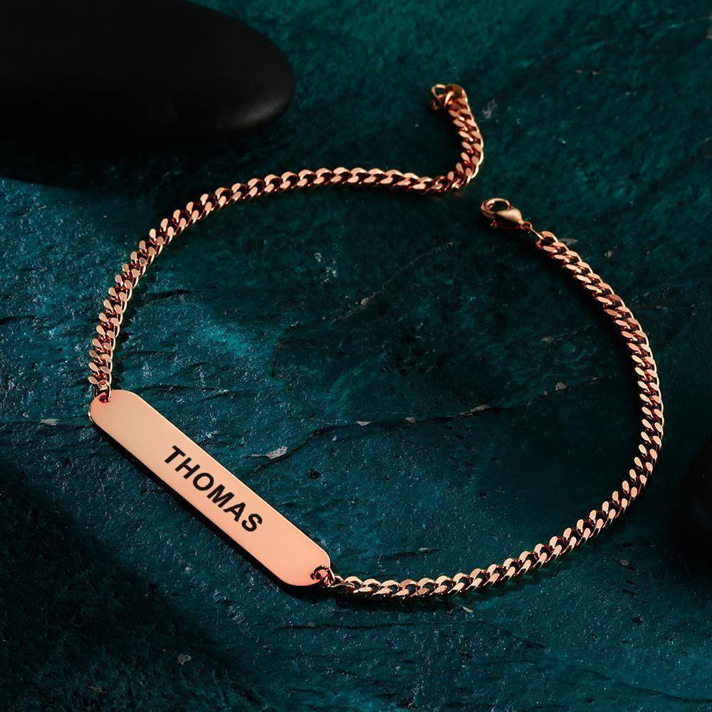 Men's Bracelet Thick Chain Engraved Bracelet Custom Name Bracelet Gift for Couples - Rose Gold Plated - soufeelus