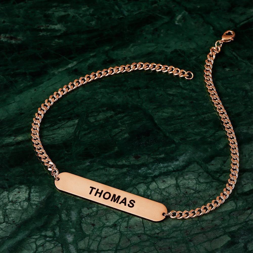 Men's Bracelet Thick Chain Engraved Bracelet Custom Name Bracelet Gift for Couples - Rose Gold Plated - soufeelus