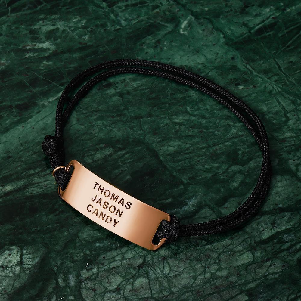 Men's Leather Bracelet Thick Chain Engraved Bracelet Custom Name Bracelet Gift for Men - Gold Plated - soufeelus