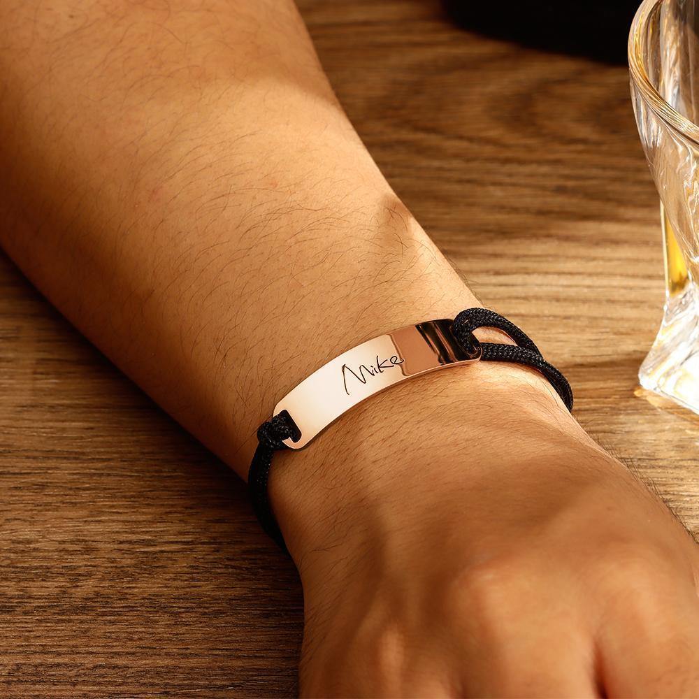 Leather Bracelet Old English Name Bracelet Custom Name Bracelet Gift Men's - Rose Gold Plated - soufeelus