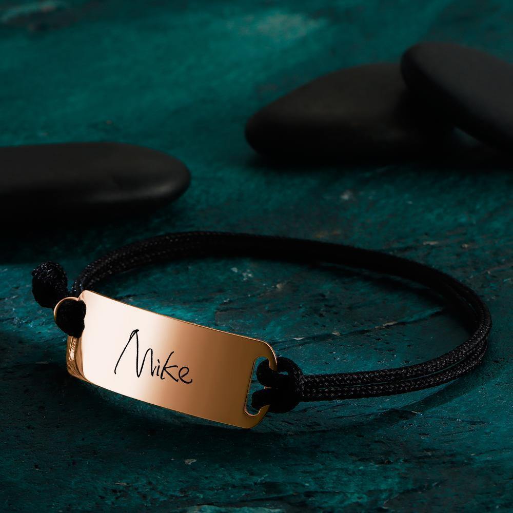 Leather Bracelet Old English Name Bracelet Custom Name Bracelet Gift Men's - Rose Gold Plated - soufeelus