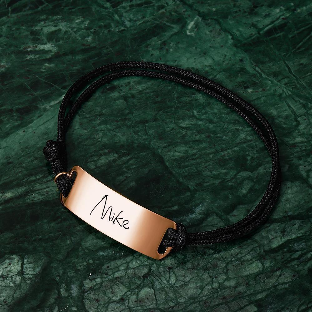 Leather Bracelet Old English Name Bracelet Custom Name Bracelet Gift Men's - Rose Gold Plated - soufeelus