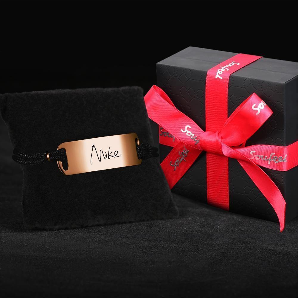 Leather Bracelet Old English Name Bracelet Custom Name Bracelet Gift Men's - Rose Gold Plated - soufeelus
