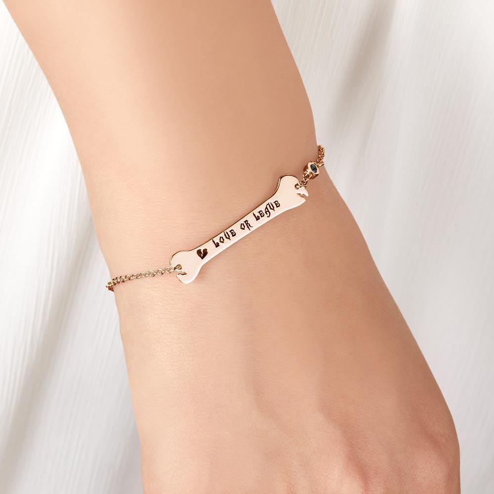 Engraved Bracelet Name Bracelet Bone Bar Bracelet with Broken Heart Gifts Rose Gold Plated Silver - soufeelus